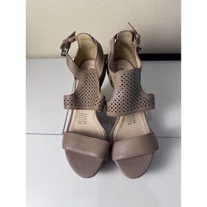 Flexi Laser Cut Platform Block Heel Sandals Womens 9.5 Taupe Leather Minimalist